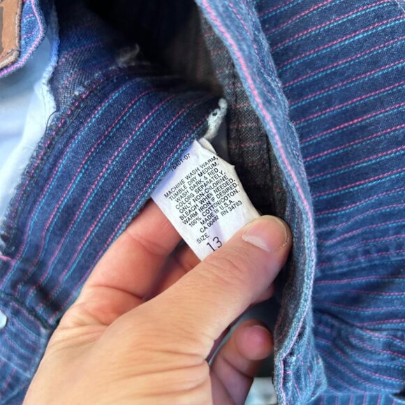 VTG Lee Railroad Pinstripe High Waist Made USA 13 Womens Jeans Leather Patch 80s - Picture 7 of 8